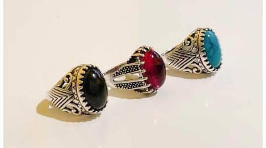Turkish inspired men ring of 3 silver black and red