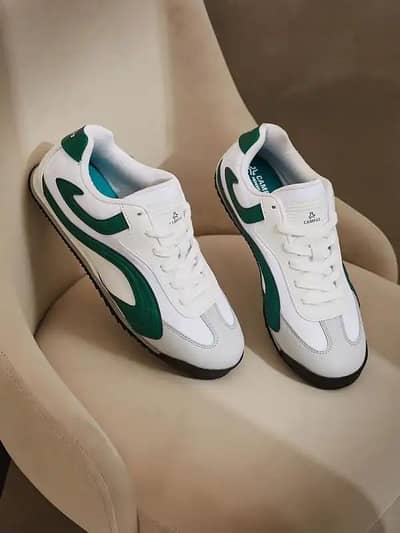 White & Green Campus Style Sneakers – Trendy Casual Shoes