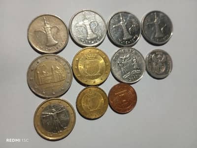 11pc original Foreign Coins Collection - UAE DIRHAM,EURO,SOUTH AFRICA