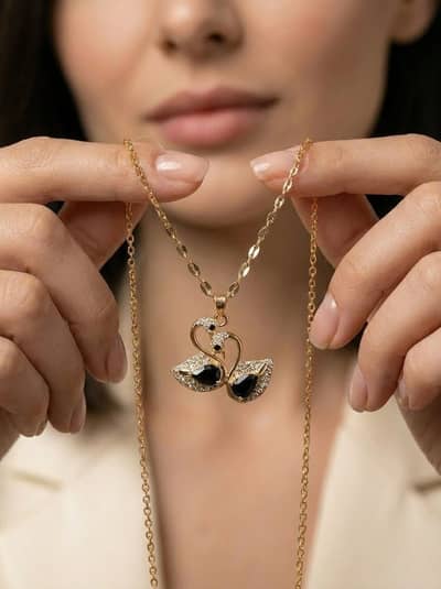Elegant Silver & Black Stone Necklace for Women – Stylish Jewellery