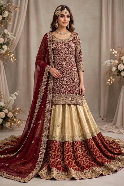 Latest Bridal Farshi Lehnga Heavy Zari Kora Dabka Work