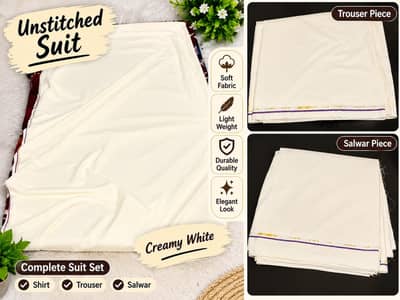 UNSTITCHED MEN NEW SUIT COLOUR CREAMY WHITE