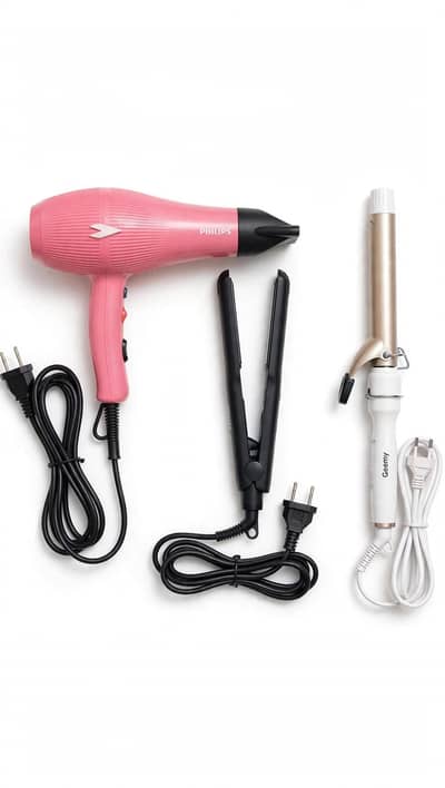 Hair Dryer + Curler + Straightener - Complete 3 Pcs Set - 10/10