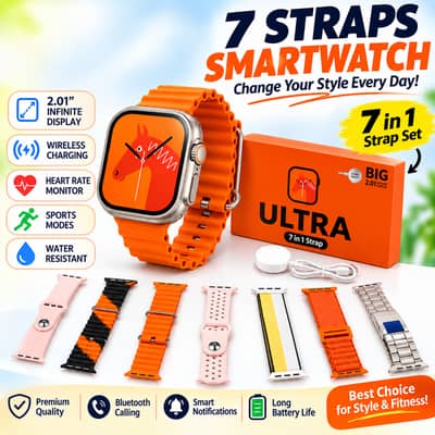 Premium Ultra 2 Smart Watch with 7 Stylish Straps & Wireless Charger