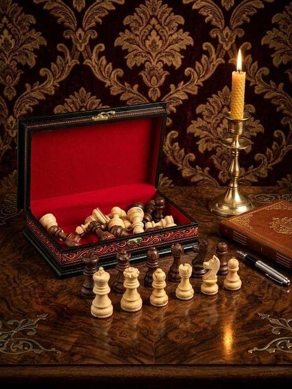 Classical Handmade Wooden Chess Pieces with Storage Box , Luxury Handcrafted Set , Chess Figures With Box , Chess Goti.