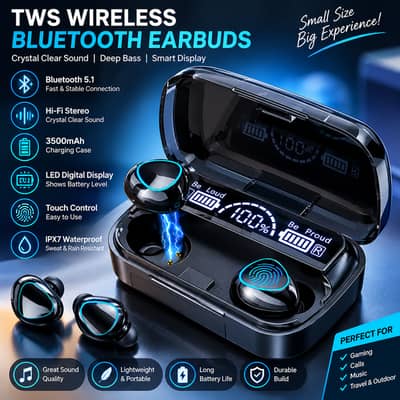 TWS Wireless Bluetooth 5.1 Earbuds with LED Digital Display, 3500mAh