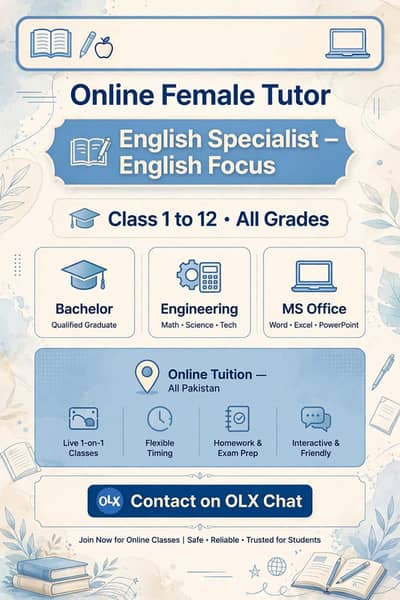 Female Tutor Available - Class 1to13  bachelors computer subject. .
