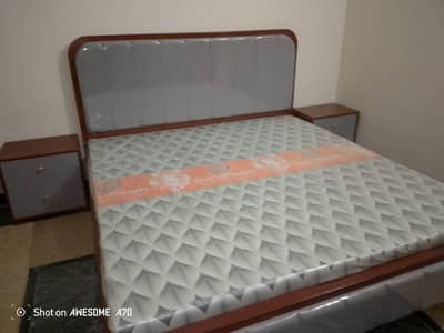 simple and decent double bed with 2 side tables WhatsApp 0312 0791309