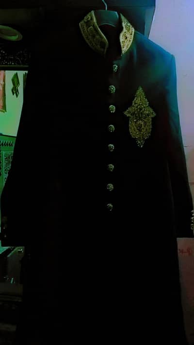 Groom wedding sherwani with golden handworking [jett black color]