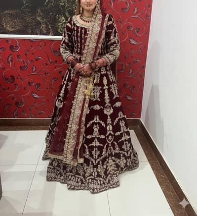 Beautiful deep red velvet bridal lehnga