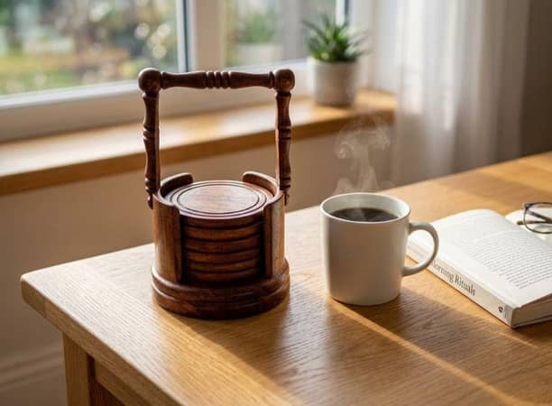 Tea Mat Coaster Set | Basket Shape Wooden Coaster | Wooden Coaster For Tea Cups | Decorative Coaster Set