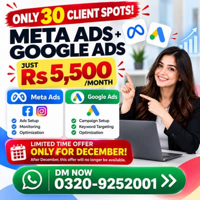 Facebook Ads/Meta Ads & Google Ads Management – Rs. 5,500/Month