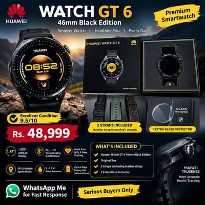 Huawei Watch GT 6 46mm Black Edition with Box SaudiaModel