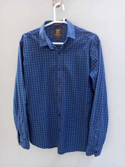 2 Men's casual checkered cotton shirts - Blue and Mustard Yellow