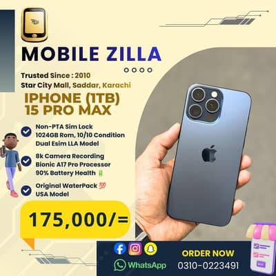 IPhone 15 Pro Max 1024 GB, Non PTA, 90% BH, WaterPack