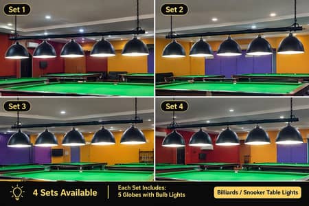 Snooker Table Hanging Lights - Complete Sets with Globes and Frames