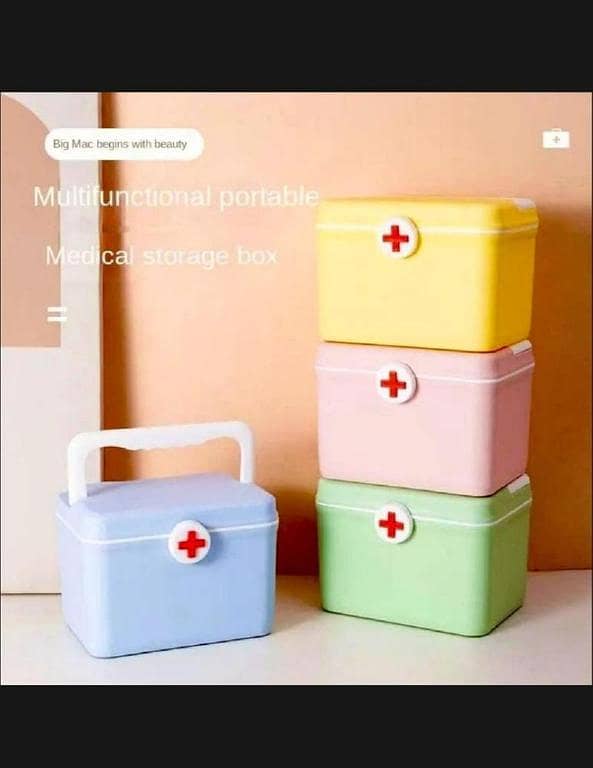 T  First Aid Kit Box Lockable Medicine Storage Box Family Emergency Kit Cabinet Organizer with Detachable Tray & Handle Portable for Home Camping Travel Hiking