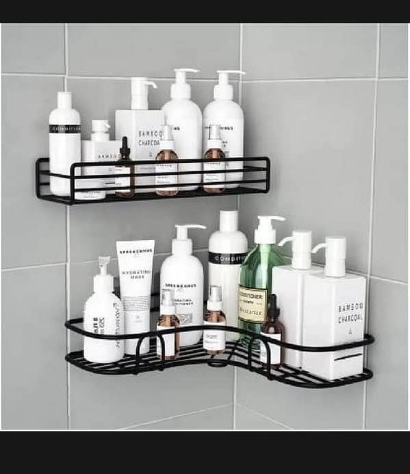 T  wall-mounted shower gel storage, the free punch toiletry stand, and the bathroom bookcase. The Storage Rack in the Corner