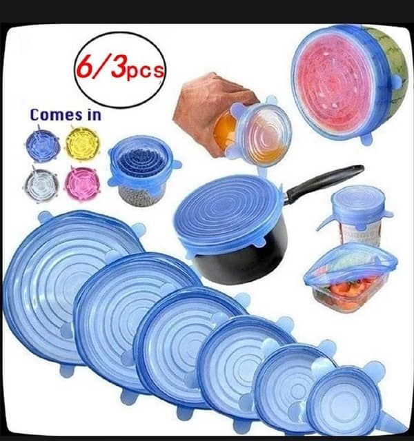 T   6Pcs Silicone Cover Stretch Lids Reusable Airtight Food Wrap Covers Keeping Fresh Seal Bowl Stretchy Wrap Cover Kitchen Cookware