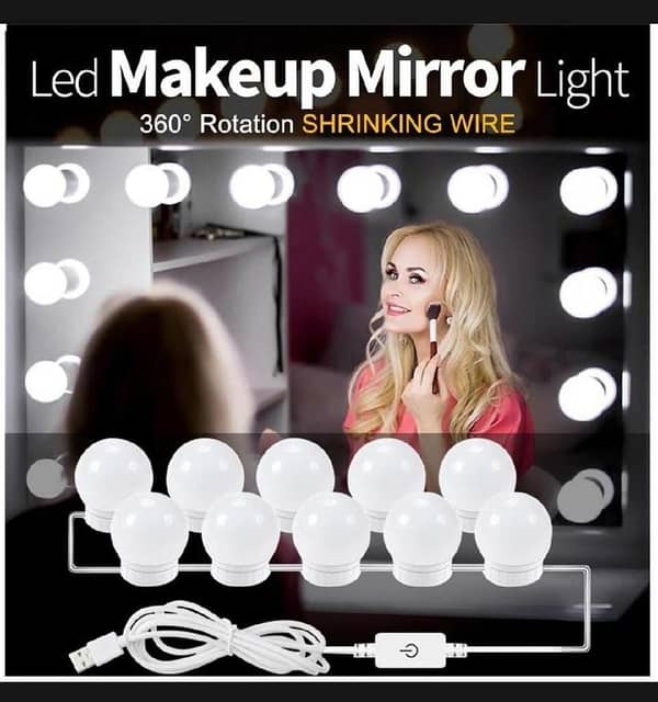 T  Imported Quality Makeup Mirror Light Bulb Hollywood Vanity Lights Stepless Dimmable USB Mirror Lamp 10 Bulbs Kit Touch Control DIY Lighting for Dressing Table