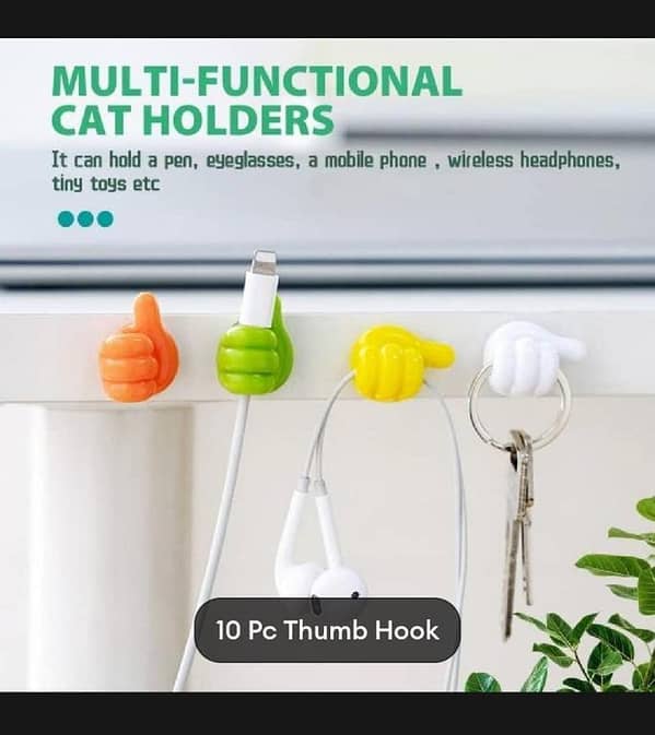 T  New 5/10 Pcs Multifunctional Clip Holder Thumb Hooks Wire Organizer Wall Hooks Hanger Strong Wall Holder for Kitchen Bathroom New Self-Adhesive Wall Decoration