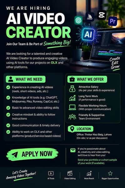 AI Video Creator Required – Full-Time Job in Lahore