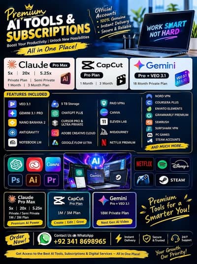 Premium AI Tools  |Canva Pro, ChatGPT, CapCut, VPNs