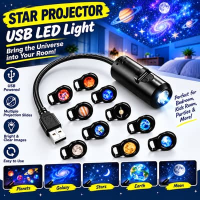 USB Star Projector Light – Galaxy & Planet Night Lamp 
