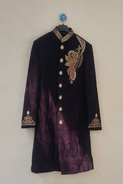Velvet Maroon Sherwani with Embroidery