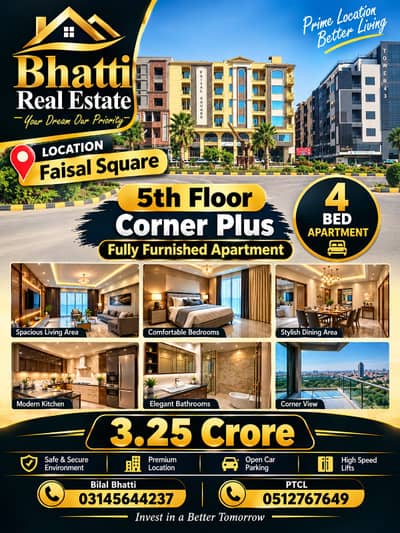 3 Bed Apartment Fully Furnished / Fully Decorated. Available For Sale In Faisal Town F-18 Block A Islamabad.