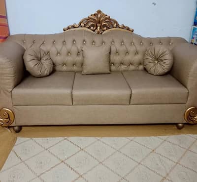 Beautiful 3-Seater Sofa Set – Golden & Beige