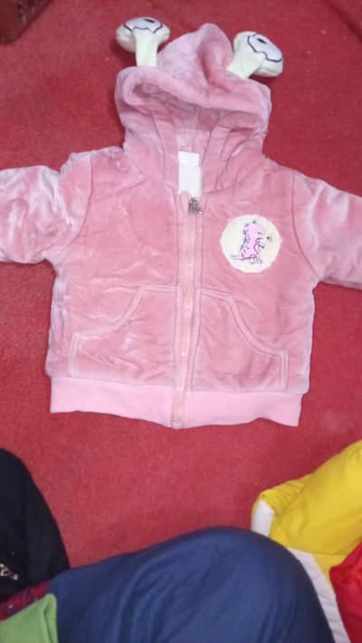 Baby Pink Velvet Hoodie 1.5 Year Girl - Dino Horn Design - 1500 Rs