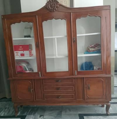 Beautiful Solid Wood 3-Door Crockery Showcase / Cabinet for Sale