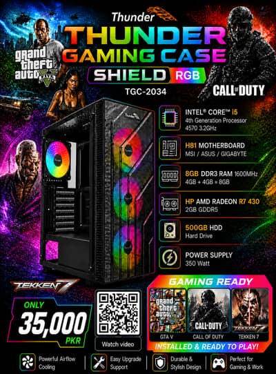Thunder Gaming PC i5 4th 8gb ram, 500 GB,500 Watt, 2gb graphics card