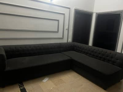 Dark Grey L-Shaped Sofa Set