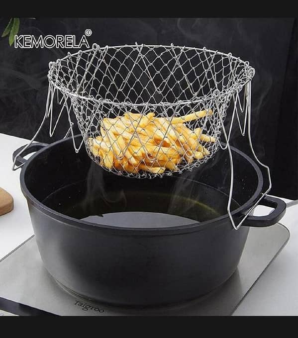 T  Chef Basket Collapsible Colander Mesh Basket Steam Rinse Strainer Stainless Steel Filter Kitchen Fry French Cooking Tools Foldable Chef Basket 12 in 1 Stainless Steel Deep Fryer Strainer Boiler Steamer Tool for Fried Food or Fruits