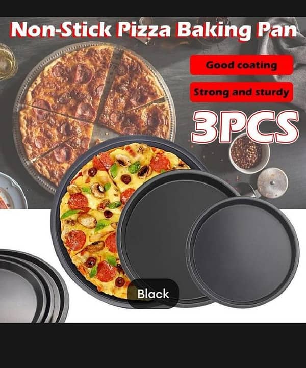 T  Premium 3PCS Pizza Pan, Pizza Baking Pan Black Baking Sheets for Oven Nonstick Round Pizza Tray 10/11/12 inch Bakeware Carbon Steel Sheet Pans for Cooking