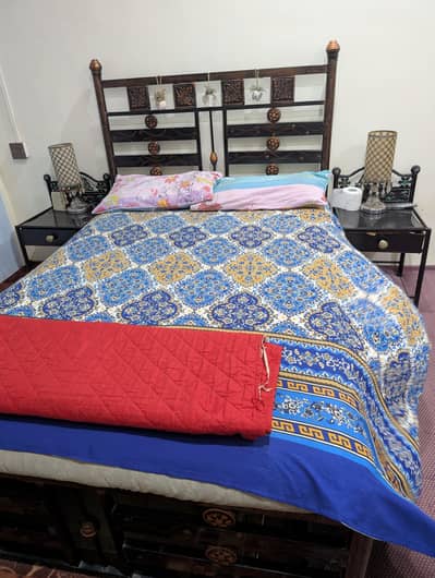 Iron bed + Bedside tables + Dressing