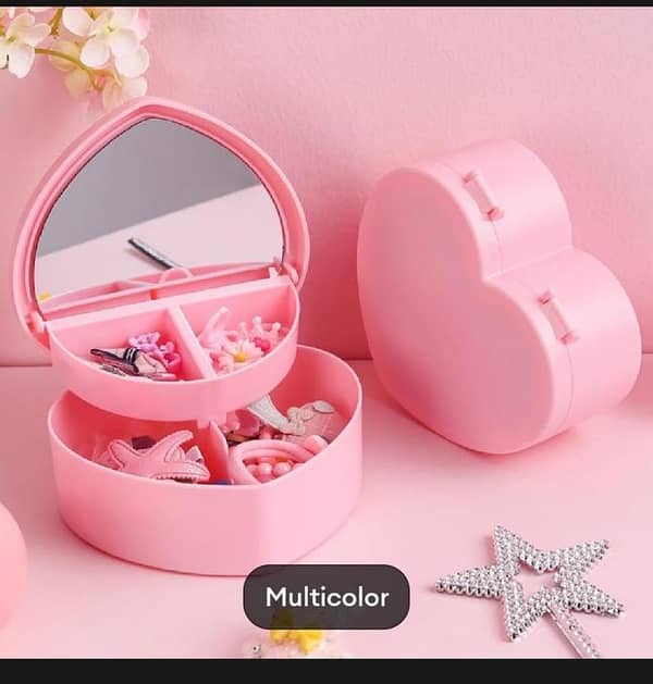 T  Make Up Box double layer with Mirror for Girl Storage Cosmetic Jewelry Box Organizer Drawer Display Earring Holder Box (Random Color)
