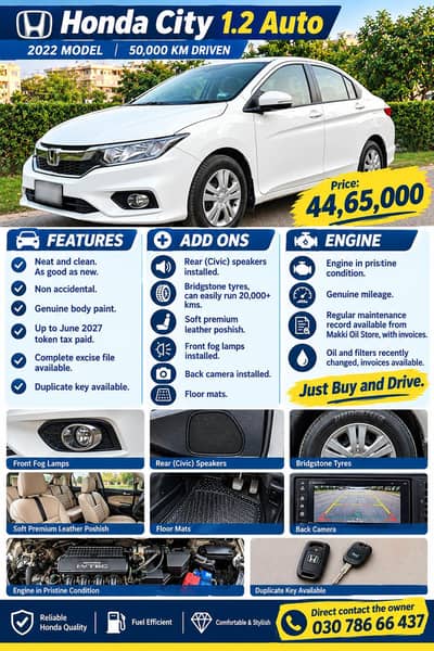 Honda City 1.2 Auto, 2022 model, 50,000km driven