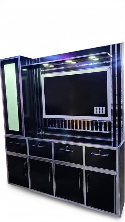Black Luxury LCD Media Wall Unit - Full Size with Cabinets & Drawers
