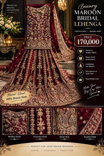 Royal Mehroon Bridal Lehenga | Heavy Gold Embroidery || 170,000