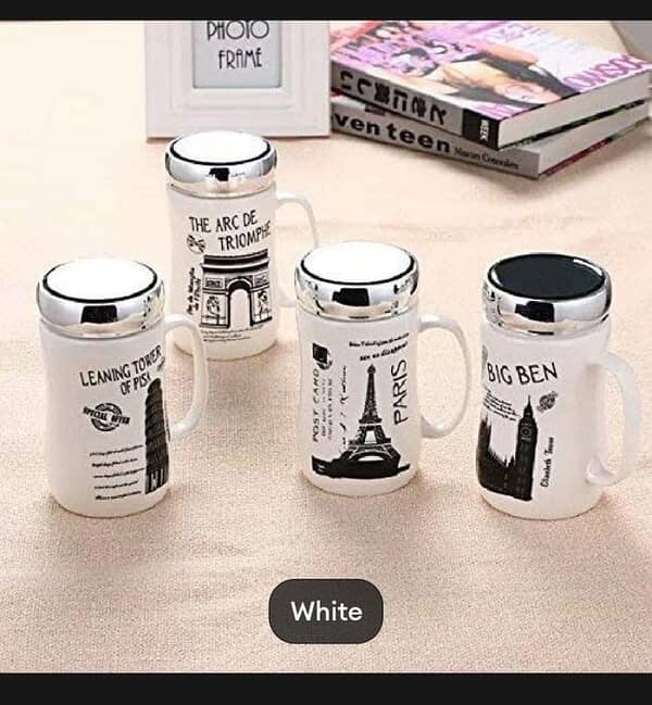 T   Designer Ceramic Coffee Mugs With mirror lid- 450 ml, Random Design gift for wedding gift//gift for friend/gift for birthday