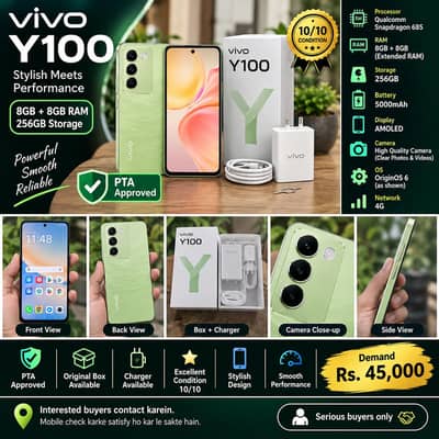Vivo Y100 8/256GB PTA Approved | Box + Charger | 10/10