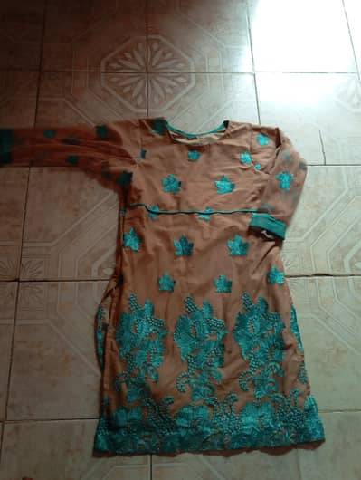 Beautiful Brown & Teal Embroidered Shirt