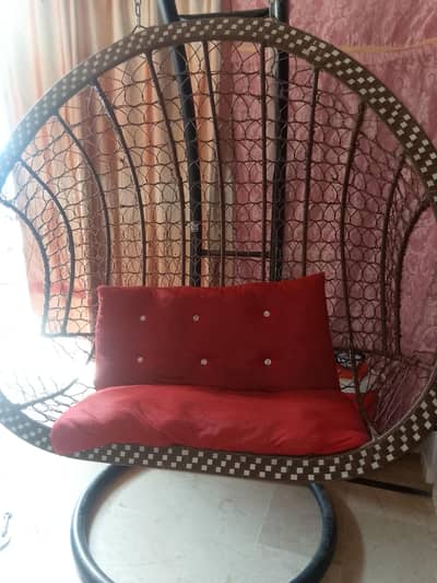 Double Hanging Swing Chair With Red Cushion- Good Condition