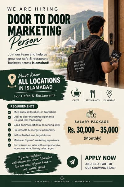 Door to Door Marketing Office Required in Islamabad