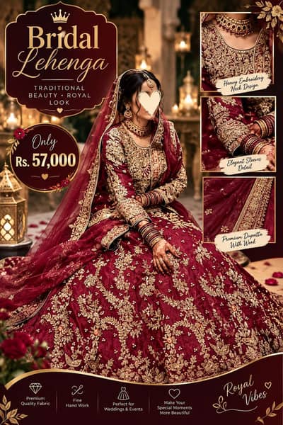Maroon Bridal Lehenga with Heavy Golden Embroidery | Wedding Dress |