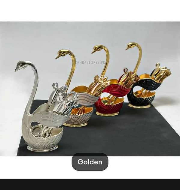 T   Stainless Steel Dessert Coffee Tea 6 Pcs Spoon Swan Holder Cutlery Set Tableware Spoon Set Home Decor