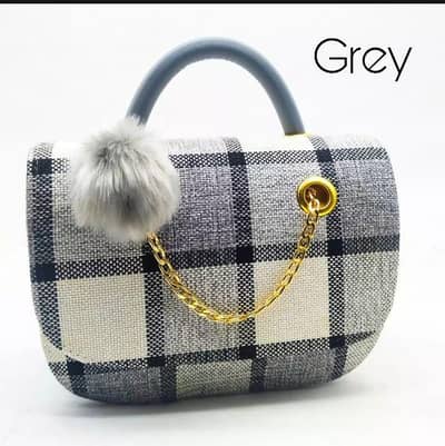 jute plaid shoulder bag red pom pom gold chain
